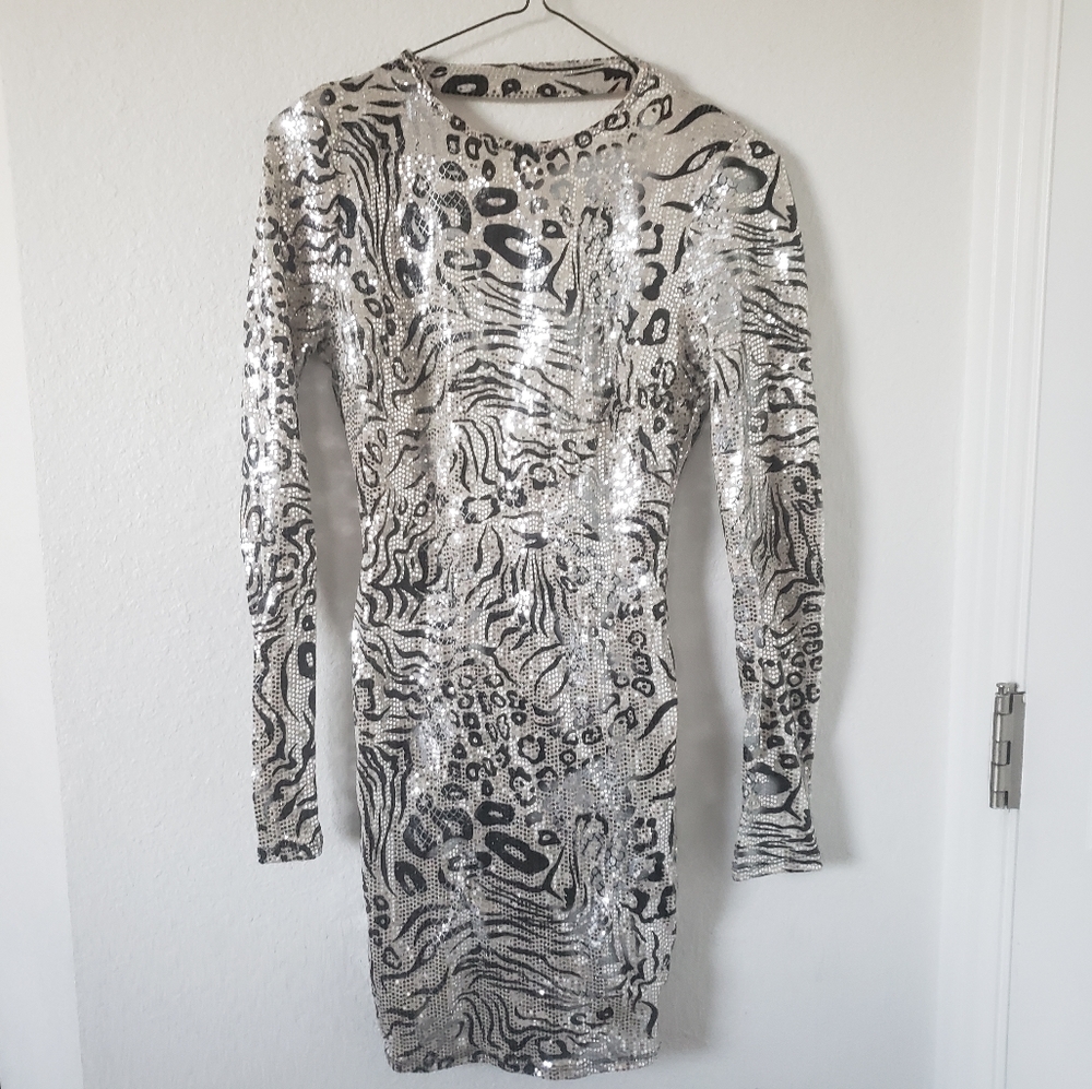 A3 Design Silver Animal Print Bodycon Dress Size Small